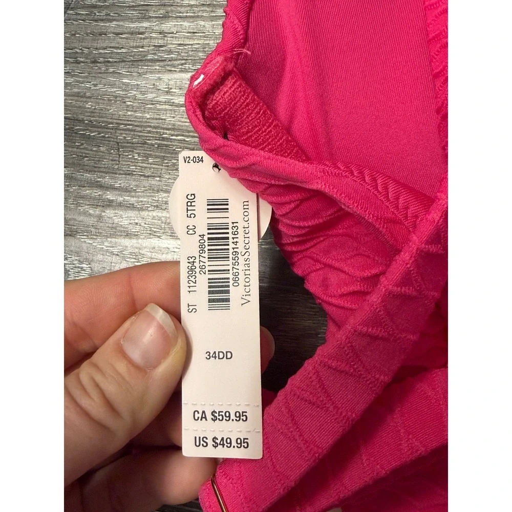 Victorias Secret Pink Textured Bikini Set 34DD Top Large Cheeky Bottom NWT